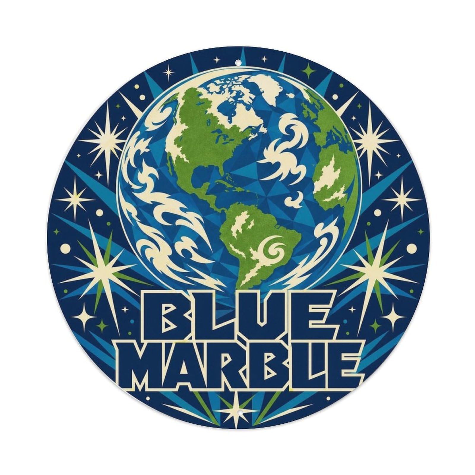Space Exploration Astronomy Blue Planet Oceans Cosmos Metal Tin Sign Plaque Wall Decor for Cafe, Man Cave, Club Bar, Office, Home Garden Round Metal Poster 8x8Inch