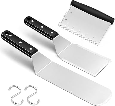 Joyfair Griddle Spatula, Stainless Steel BBQ Spatula Set of 3, ABS Handle | Commercial Grade, Burger Turner/Griddle Accessories/Pancake Flipper Great for Cast Iron BBQ Grill Flat Top, Dishwasher Safe