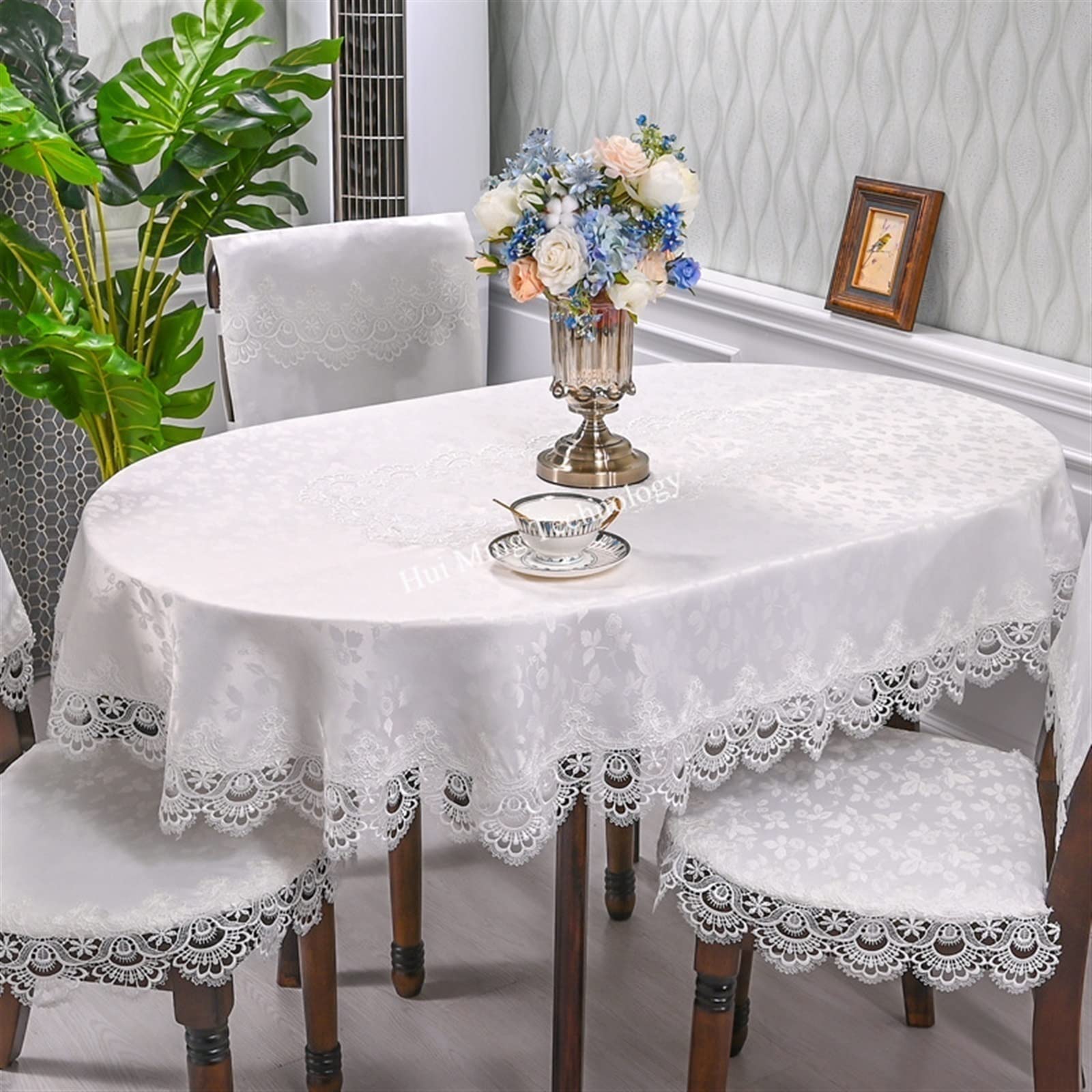 Home Spitze Tischdecken Ovale Tischdecke, Satin, bestickt, gefaltet, Teetisch, Europa, Esstischabdeckung, Tischdecke, Spitze, Kunst, Staubschutz, Stuhlabdeckung ( Color : B , Size : 140X200cm Oval )