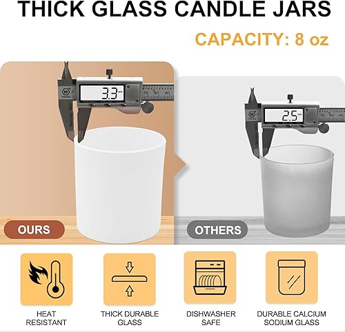 Miniatura 2 de SHOWIN Tarros de vela de vidrio de 10 onzas para hacer velas, 15 unidades, tarros blancos mate con tapas de madera para tarros de especias,