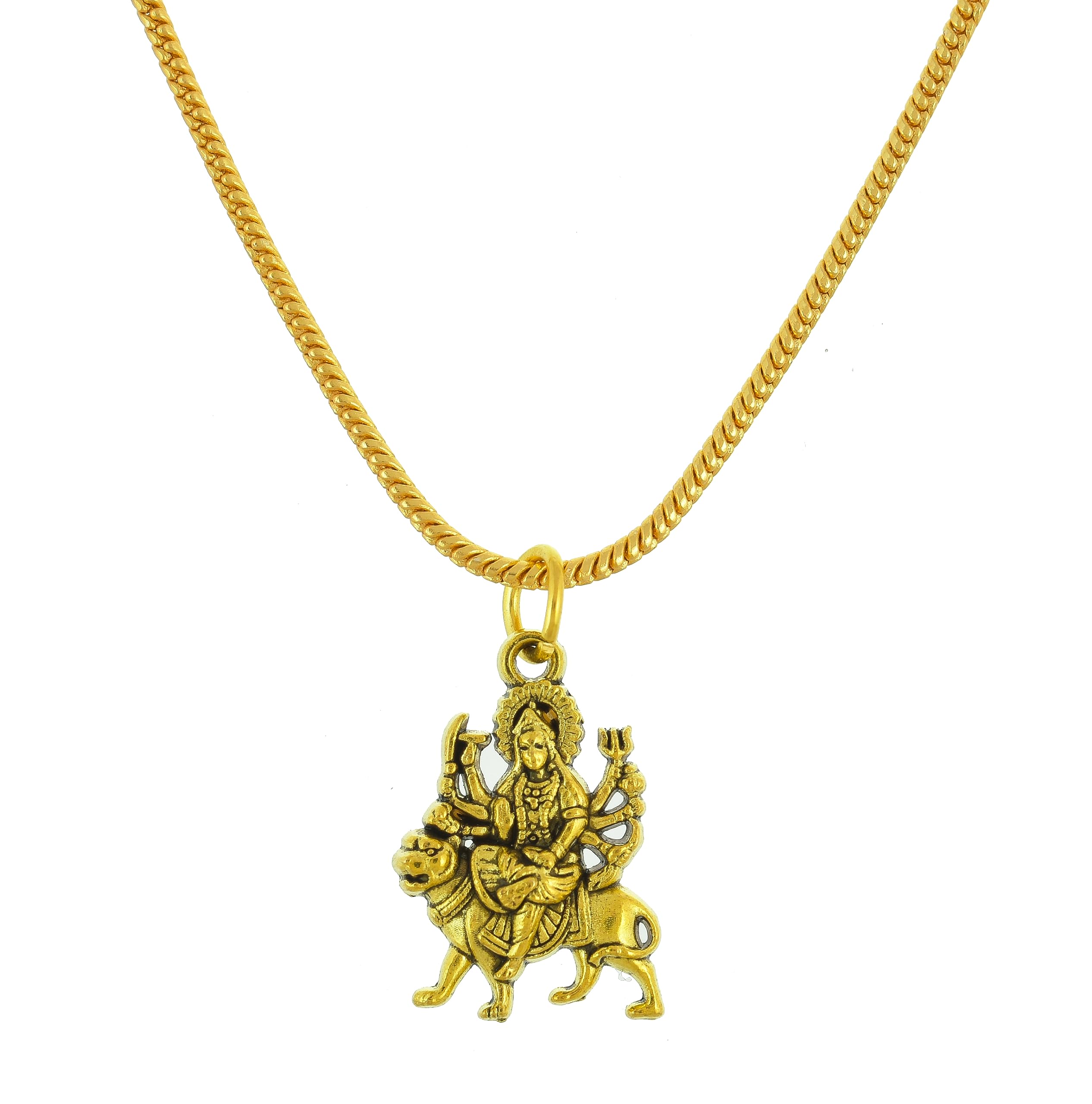1 gm Micro Gold plated Stylesh Modern Brass Chain Pendant locket Necklace for Men,women and kids Ganesh ganapti ganpati bappa (Style12)-image-46