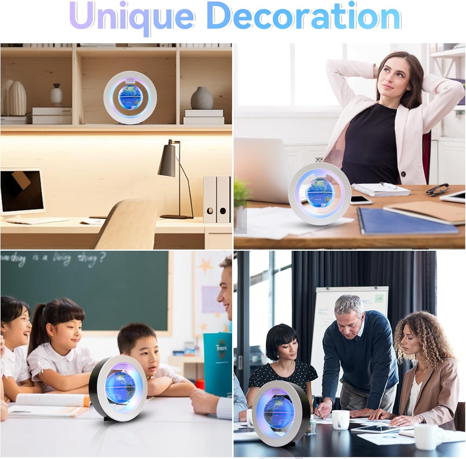 Magnetic Levitating Globe Floating Globes, O Shape Levitation Globe with Multicolor LED Lights and Touch Control, Gravity Spinning Globes for Desk Decor, Cool Tech Creative Gift
