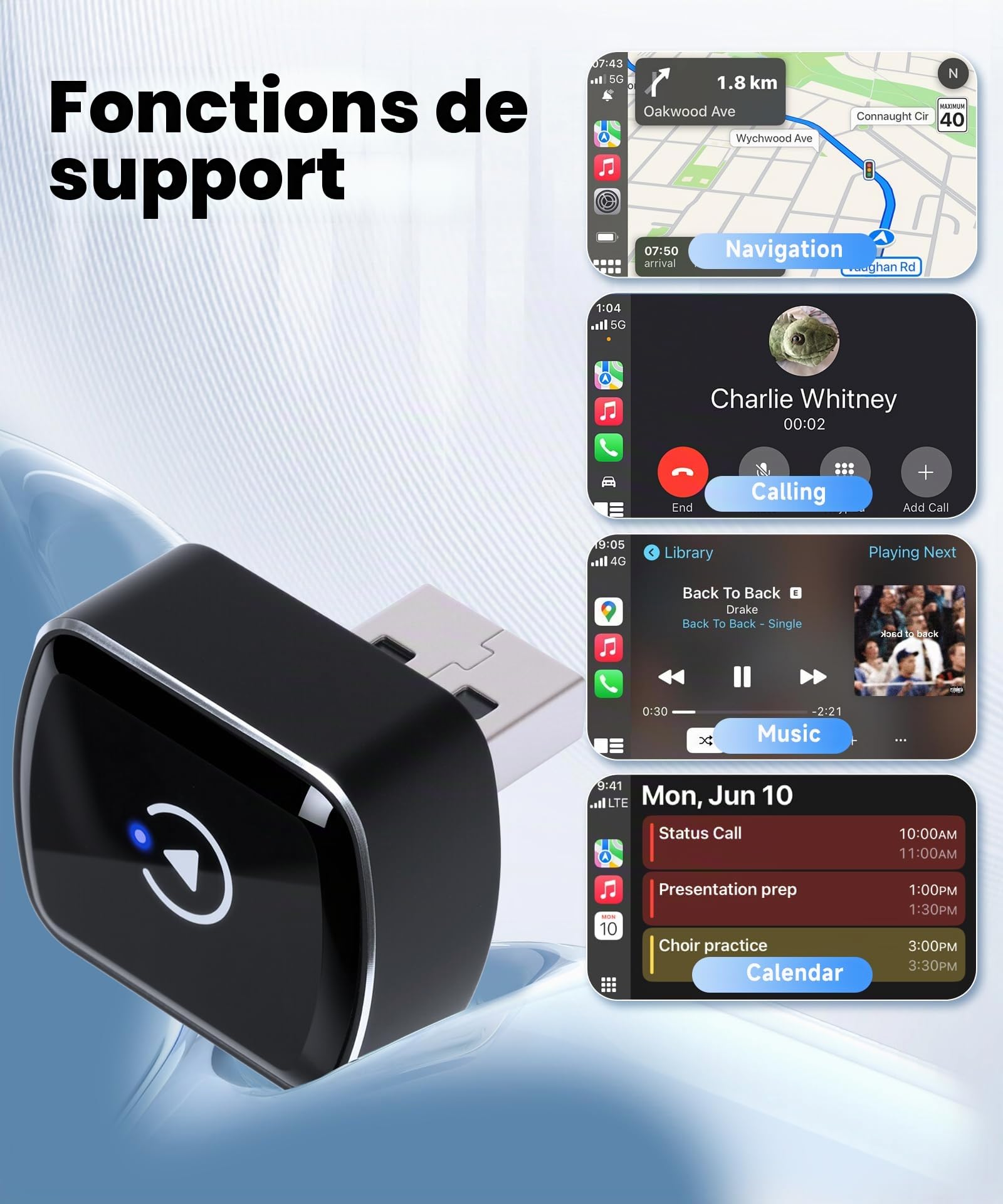 2 en 1 Sans fil Carplay Adapter & sans fil Android Auto Adapter, Convertir Wired Android Auto/Car Play en Wireless pour Les Voitures avec Wired CarPlay, Car Play Adaptateur USB/Type-C Plug & Play
