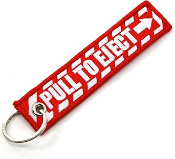 Amazon.com: PULL TO EJECT Key Chain - Red with White embroidered ...