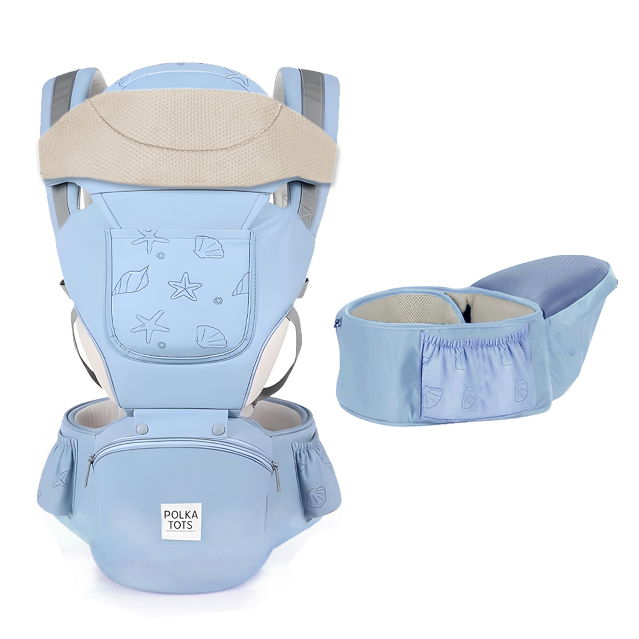 Removable Hip Seat + Baby Carrier with 6 Carry Positions Carrier & M-Position Hip Seat, Ergonomic Kangaroo Carry Bag for 0 to 3 Years or Up to 20 kgs with Adjustable Waistbelt up to 45 Inches (Shell Blue)
