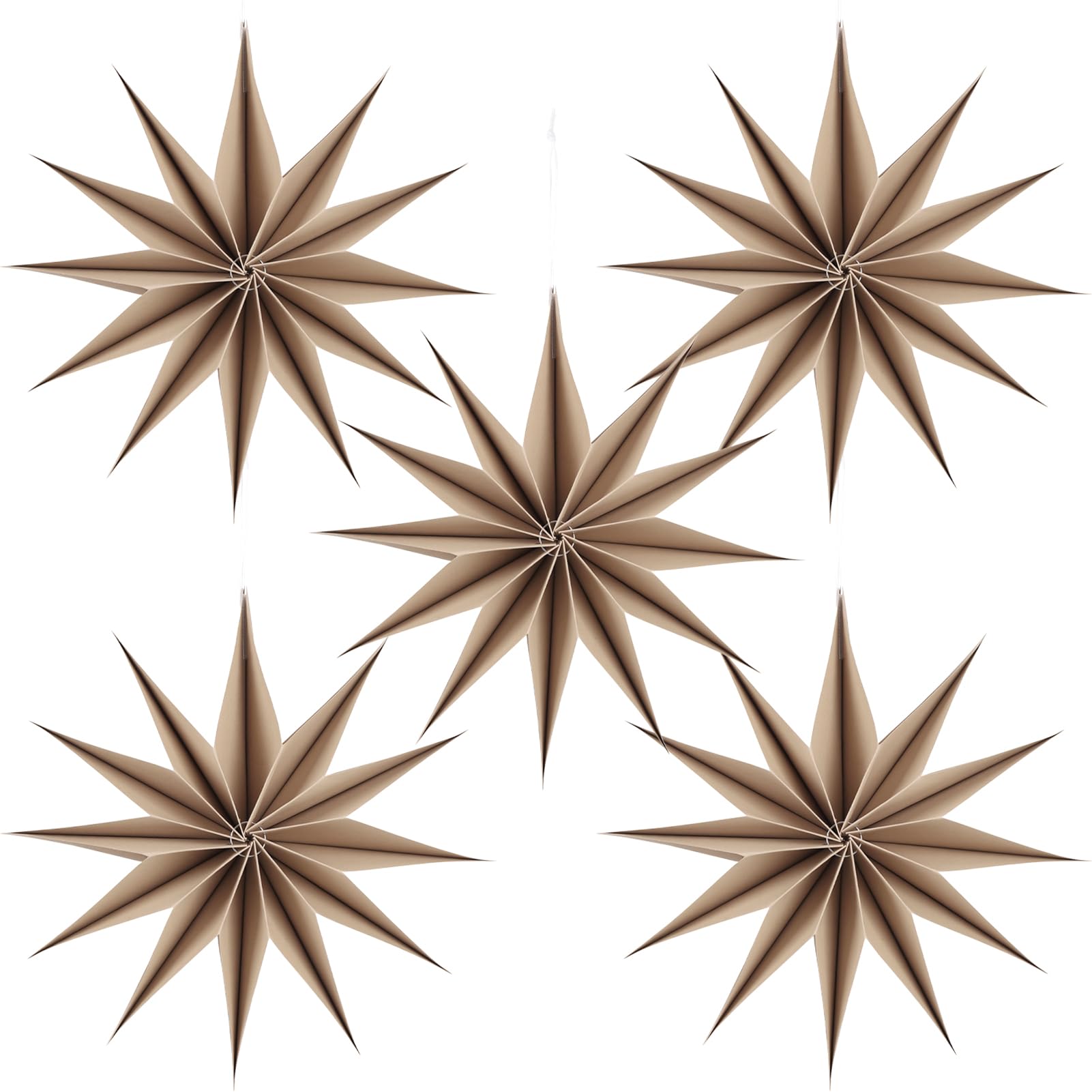 BestoFun 5 PCS 12-Pointed Brown Paper Star Lanterns Hanging Stars Christmas Party Decorations Hanging Lampshade Christmas Wedding Birthday Christmas Home Party Decorations(12 Inch)
