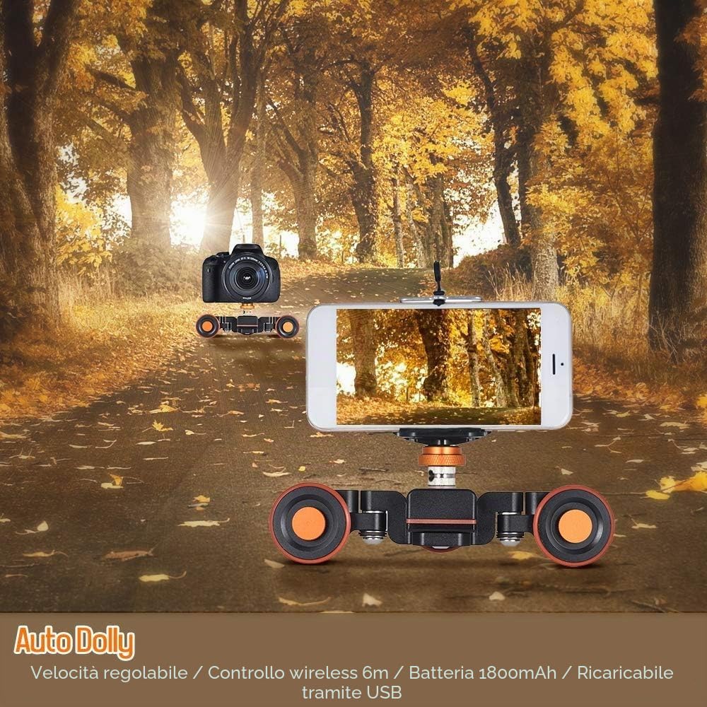 Andoer L4 Autodolly 3 velocità regolabile con telecomando senza fili / 1800mAh Batteria Slider Rolling Skater per Canon Nikon Sony DSLR iPhone 7 7 plus 6 plus per Samsung Huawei (Nero1)
