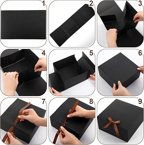 Miniatura 3 de Chinco 12 cajas de regalo negras con tapas de 8 x 8 x 4 pulgadas, caja de propuesta de dama de honor con cinta para boda, despedida de soltera,