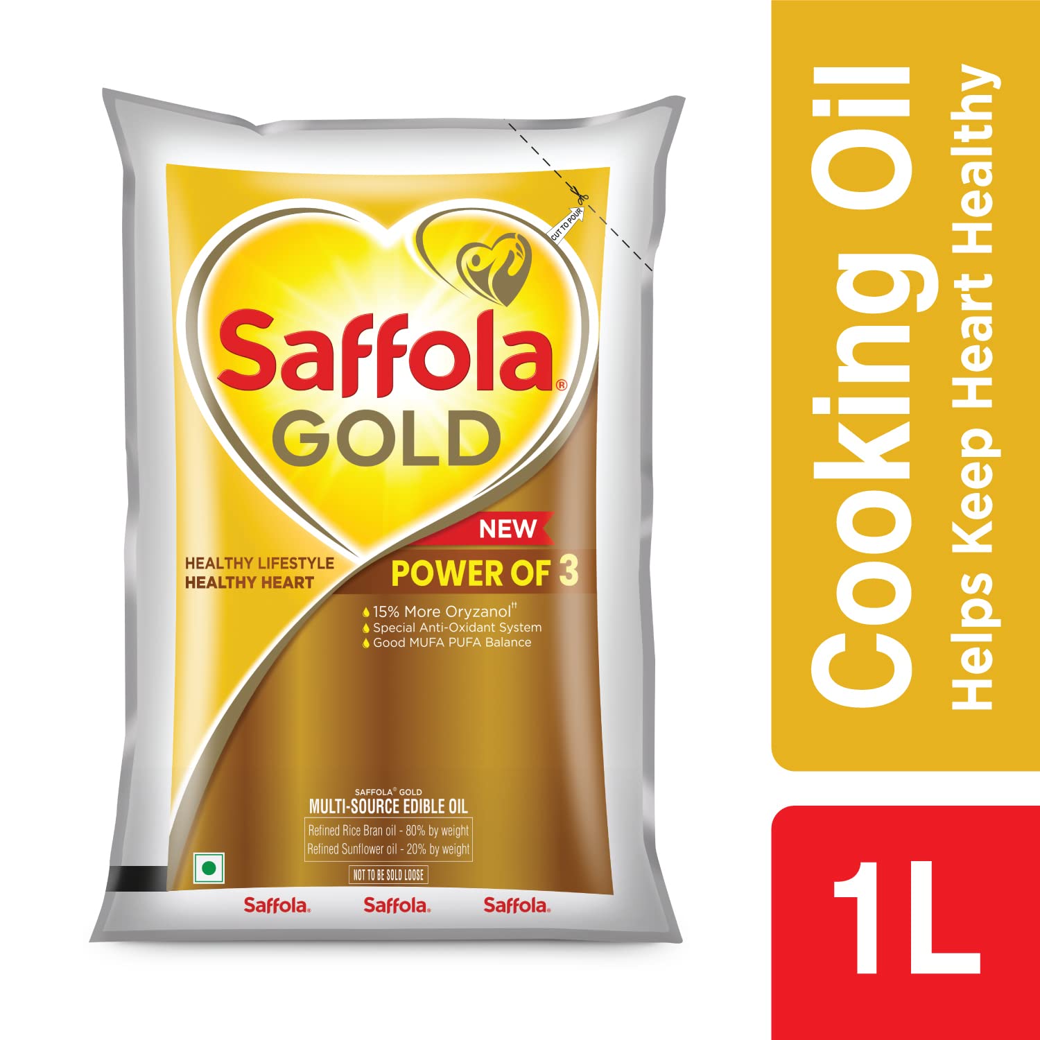 Saffola Gold Refined Cooking oil Blend of Rice Bran & Sunflower oil Helps Keeps Heart