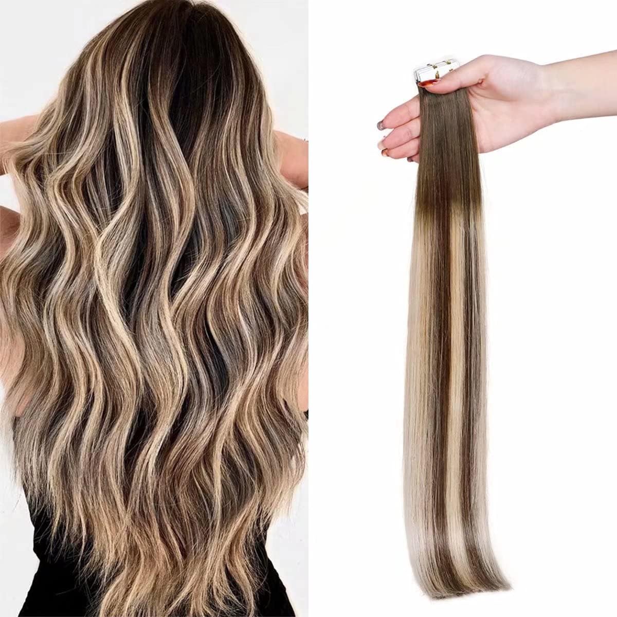 Maxfull Chocolate Brown Balayage Tape In Hair Extensions Human Hair