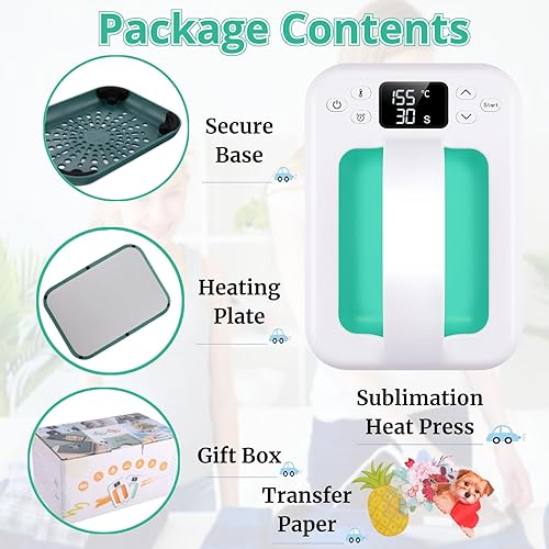 Miniatura 6 de Máquina de prensa de calor para camisetas, mini prensa de calor portátil de 7 x 5 pulgadas, calor rápido y uniforme, máquina impresora de camisetas