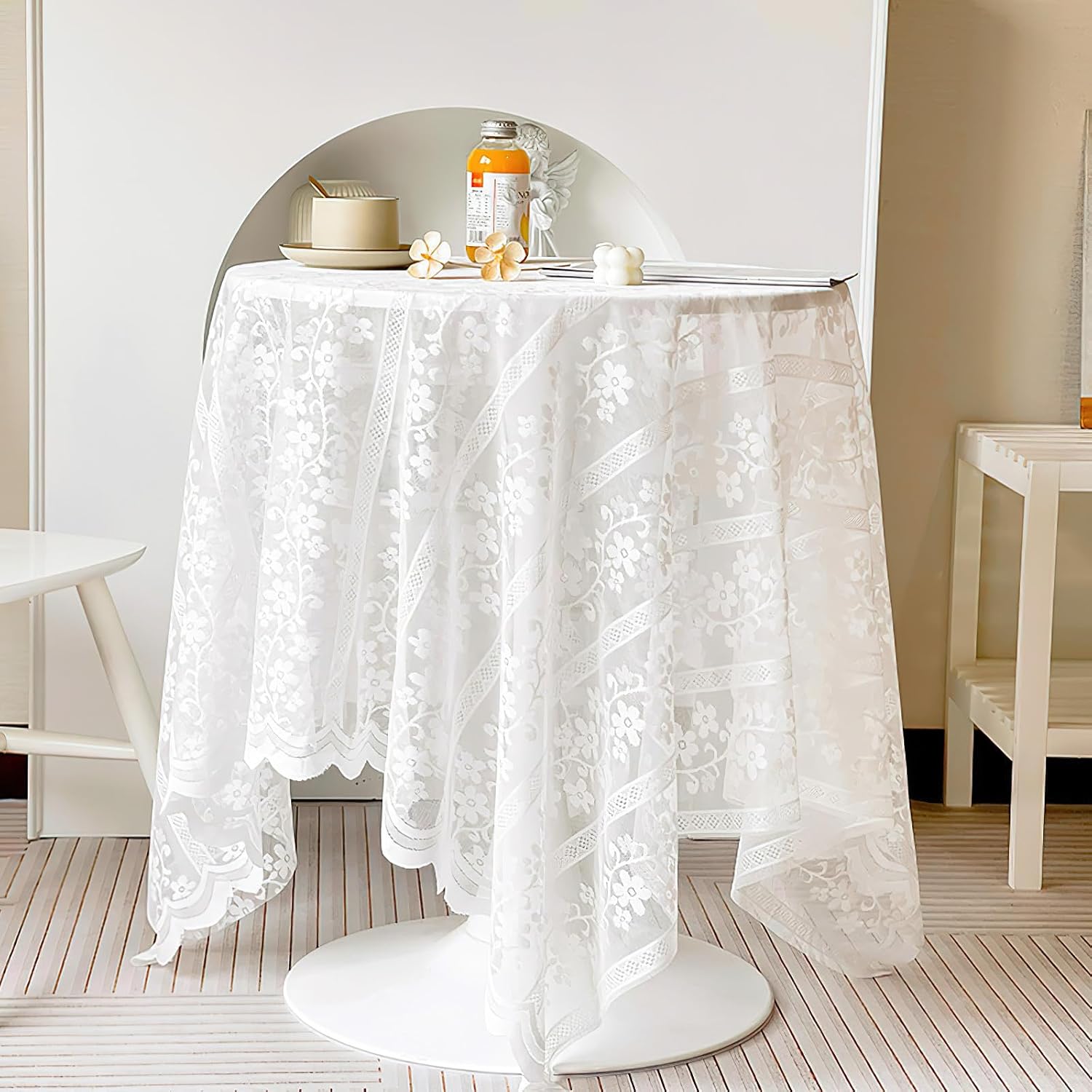 White Lace Tablecloth Rectangular 48x60inch, Oblong Chic Elegant Table Cloth French Rustic Table Cover for Wedding Party Banquet Reception Home Decor