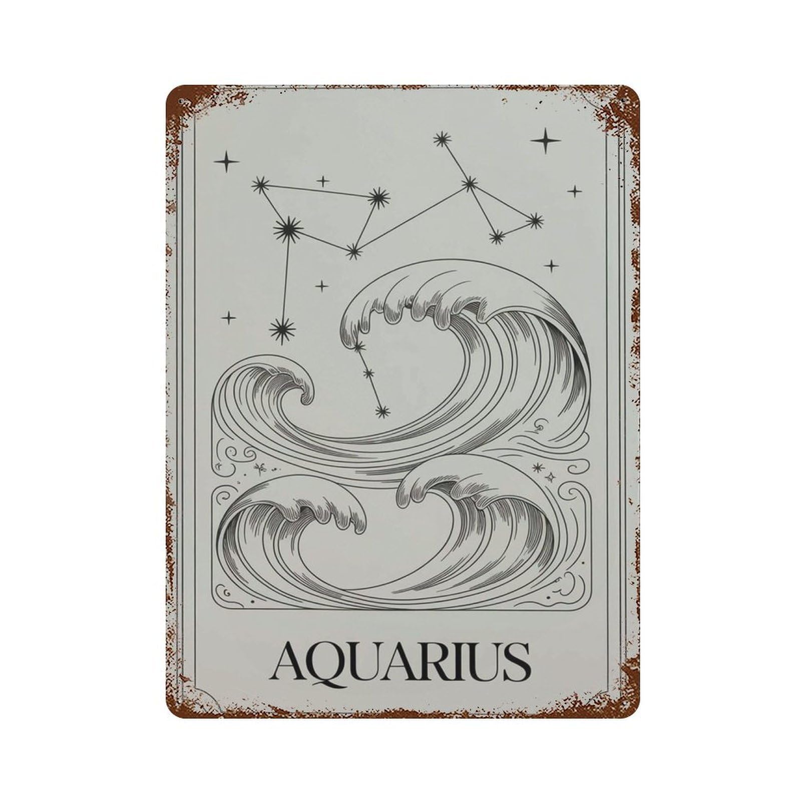 xiaoxiaoshen Aquarius Zodiac Line Drawing Celestial Astrology Water Bearer Minimalist Horosco Wall Decor Art Metal Tin Poster Modern Home Decor Art Home Bar Shop Decorations Vintage Sign 40x30cm