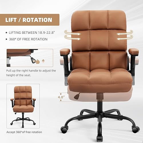 Miniatura 9 de SEATZONE Executive Office Chair Small PU Leather Desk Chair with Wheels,Ergonomic Computer Swivel Rolling Task Chair with Back Support,Brown