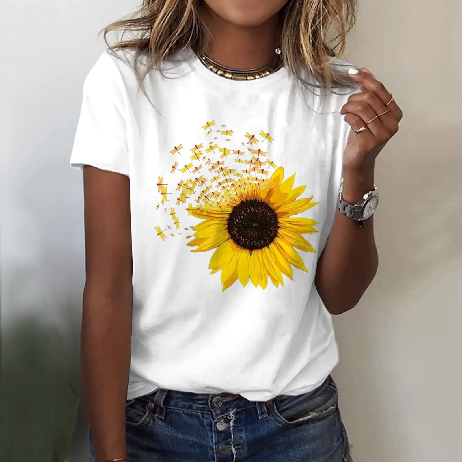 Super Sleeve - Version classique de coton à manches courtes et col rond - T-shirt imprimé ample à manches longues - Chemise synthétique pour femme