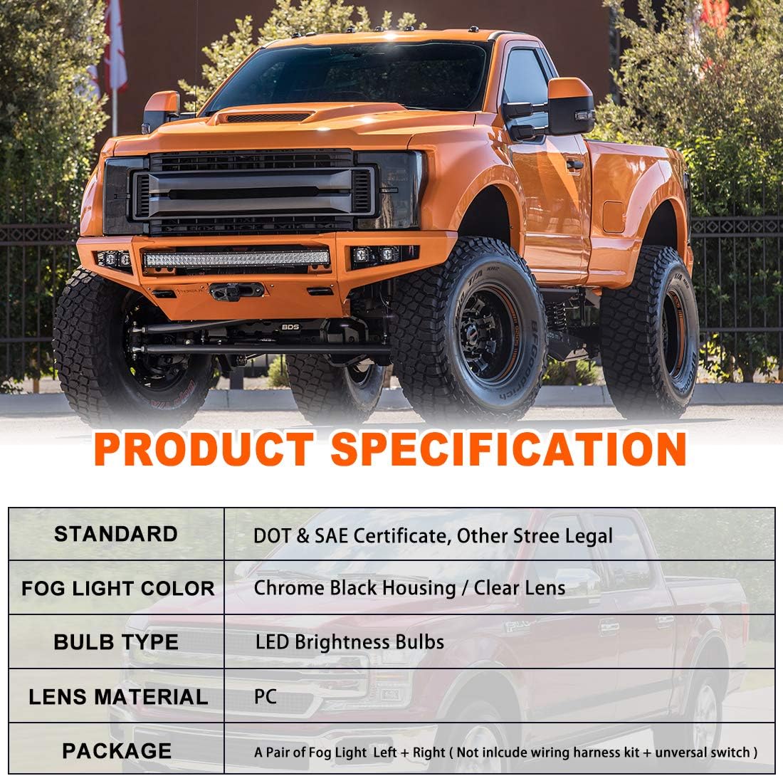 Nixon Offroad LED Fog Lights Assembly w/LED Light Bulb for 2015-2020 Ford F-150 F150, Pair of Fog Light Clear Lens Waterproof Fog Lamp Replacement w/o Fog Light Brackets