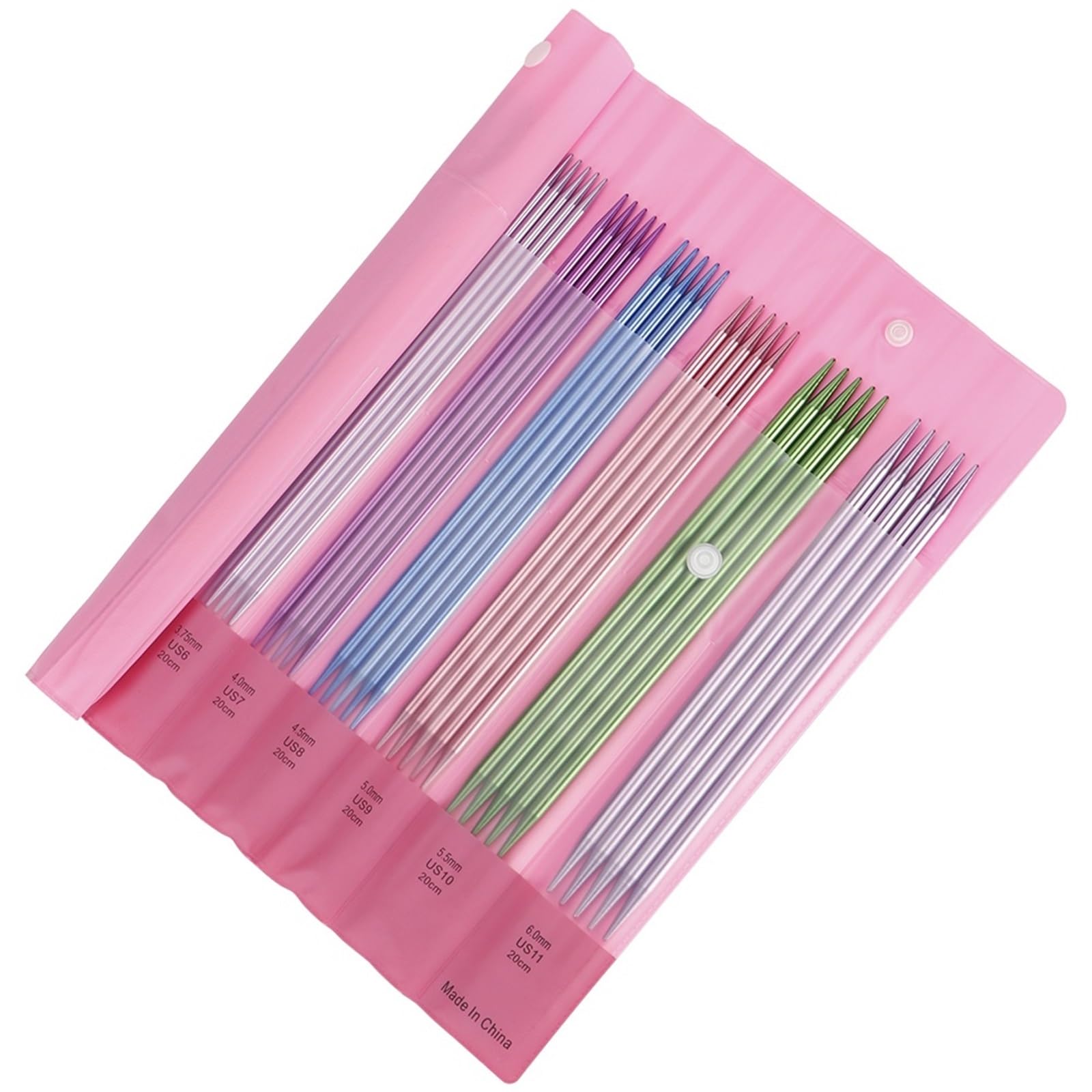 Stricknadeln 55-teiliges Doppelspitz-Stricknadel-Set aus Aluminium, 20 cm Länge, mehrfarbig, Strick- und Häkelzubehör for Anfänger, handgefertigt