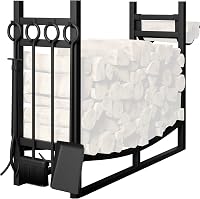 Amagabeli Tűzifa Tartó Állvány 4 Kandallóeszközzel - 90×78×33 cm Beltéri/Kültéri Fém Tűzifarendező Polc Gyújtóstartóval, 12 kg Teherbírású F 8