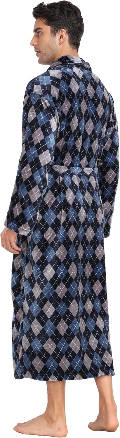 Mens Plush Fleece Robe Soft Shawl Collar Bathrobe Long Fluffy Spa Robes Winter Warm House Robe with Pockets - Image 4