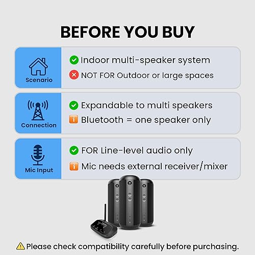 Miniatura 5 de Avantree Harmony 2 - Sistema de altavoces inalámbricos multihabitación con Bluetooth y entradas con cable, fácil configuración, ampliable,