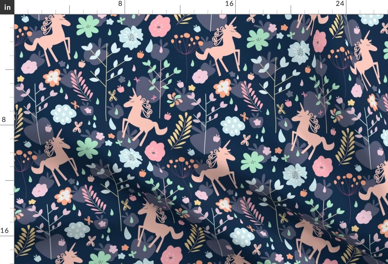 Spoonflower Fabric - Unicorn, Floral, Magical, Fantasy, Flower, Horse, Nursery, Pink, Blue, Printed on Minky Fabric by The Yard - Sewing Baby Blankets Quilt Backing Plush