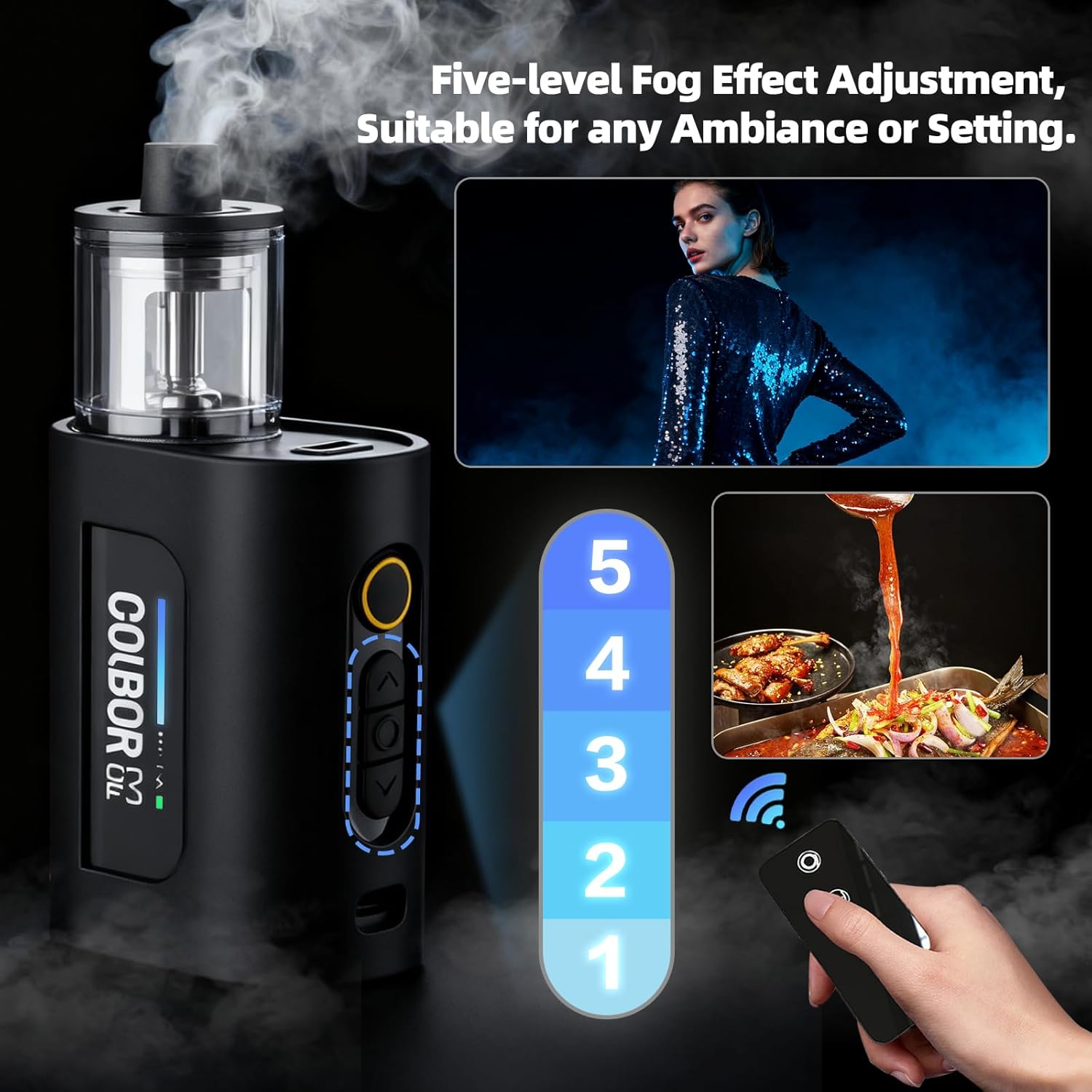 COLBOR CF3 Mini Fog Machine, Portable Smoke Machine with Remote Control, 30W Rechargeable Handheld Fogger for Photography, Halloween & Cosplay, RGB Lighting & Tyndall Effect (Indoor/Outdoor Use)