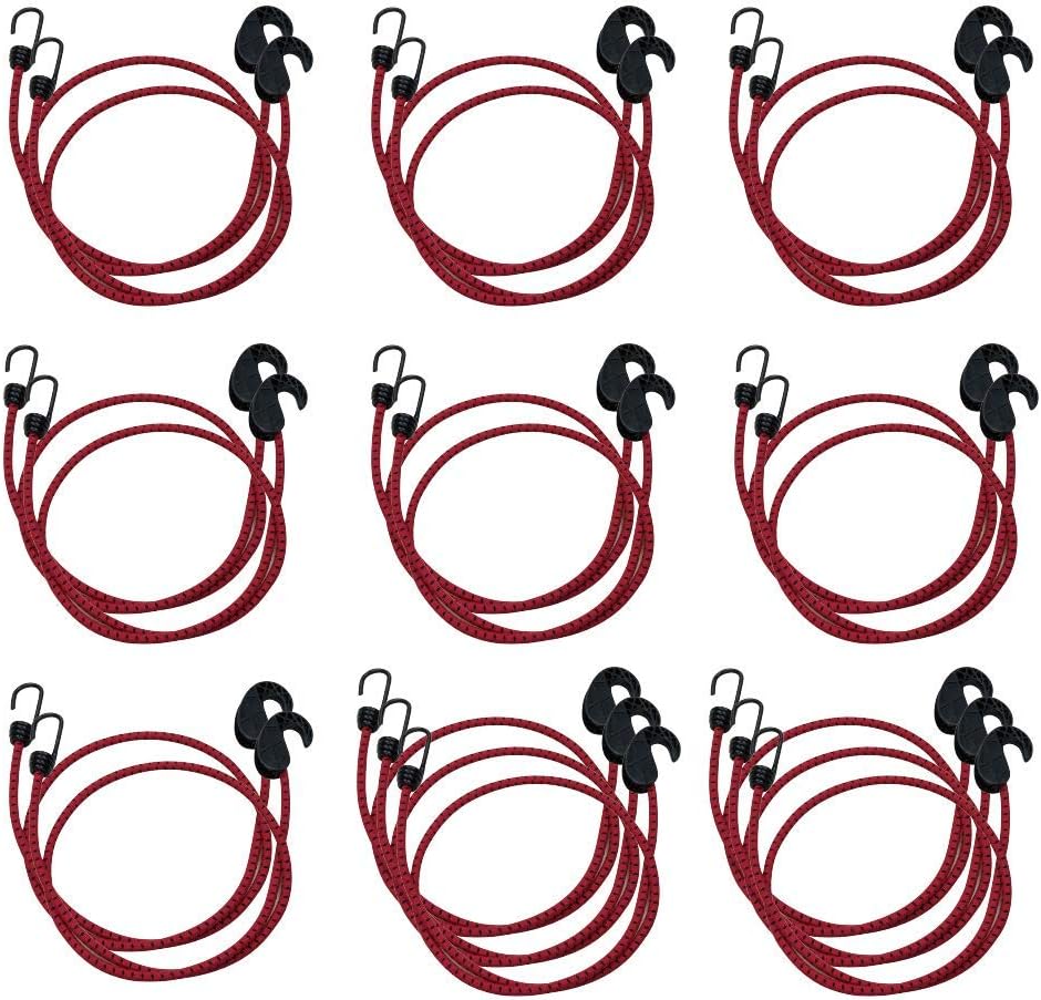 Amazon Basics Adjustable 48-Inch Bungee Cords, 2-tone: red + black, 2-Pack (20-Piece)