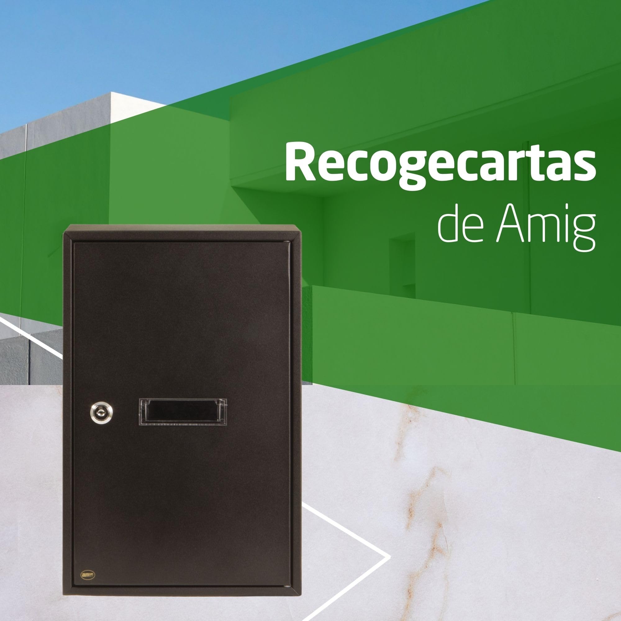 Amig - Buzón Recogecartas para Interior - Tamaño Compacto para DIN A4 - Apertura con Cerradura - Acero Negro- Fácil de Instalar en Puertas o Verjas - 40 x 25 x 10 cm