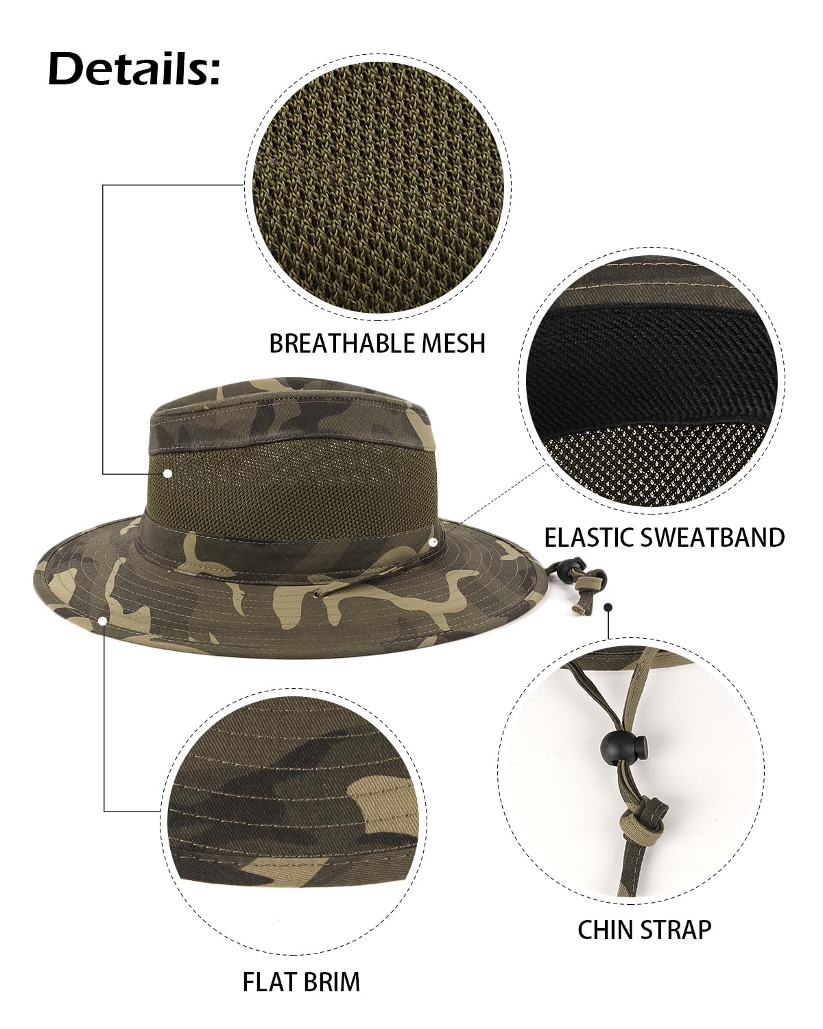 Zylioo Breezer Hat Für Großen Kpof,Mesh Cowboyhut Safari Sun Hat Größe 57-62cm,Sonnenschutz Sommer Panamahut