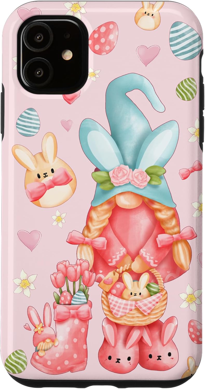 Cute Gnome Girl With Bunny Ears Pastel Spring Easter Gnome Case for iPhone XR