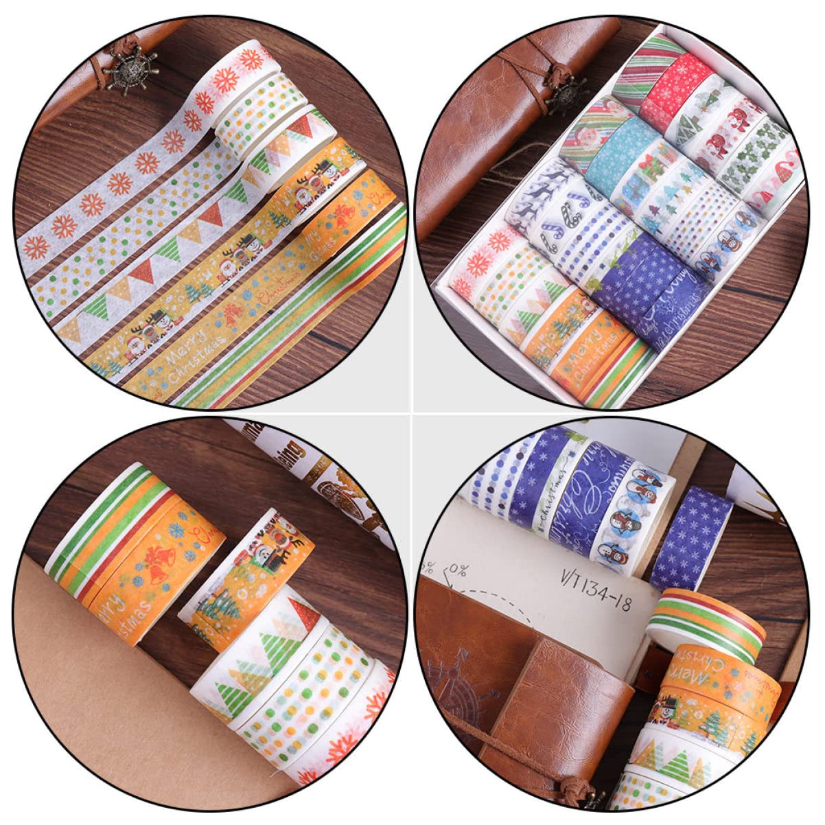 TEHAUX 168rollos Washi Tape Decorativo De Navidad para Manualidades y Scrapbooking Cinta Adhesiva De Oficina Diseño Creativo para Decorar Proyectos y Fiestas
