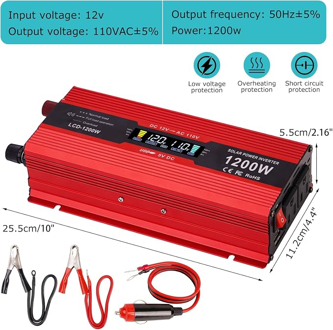 Inversor de Corriente para Auto nomal 1200W DC 12V a 110V AC miniatura 2