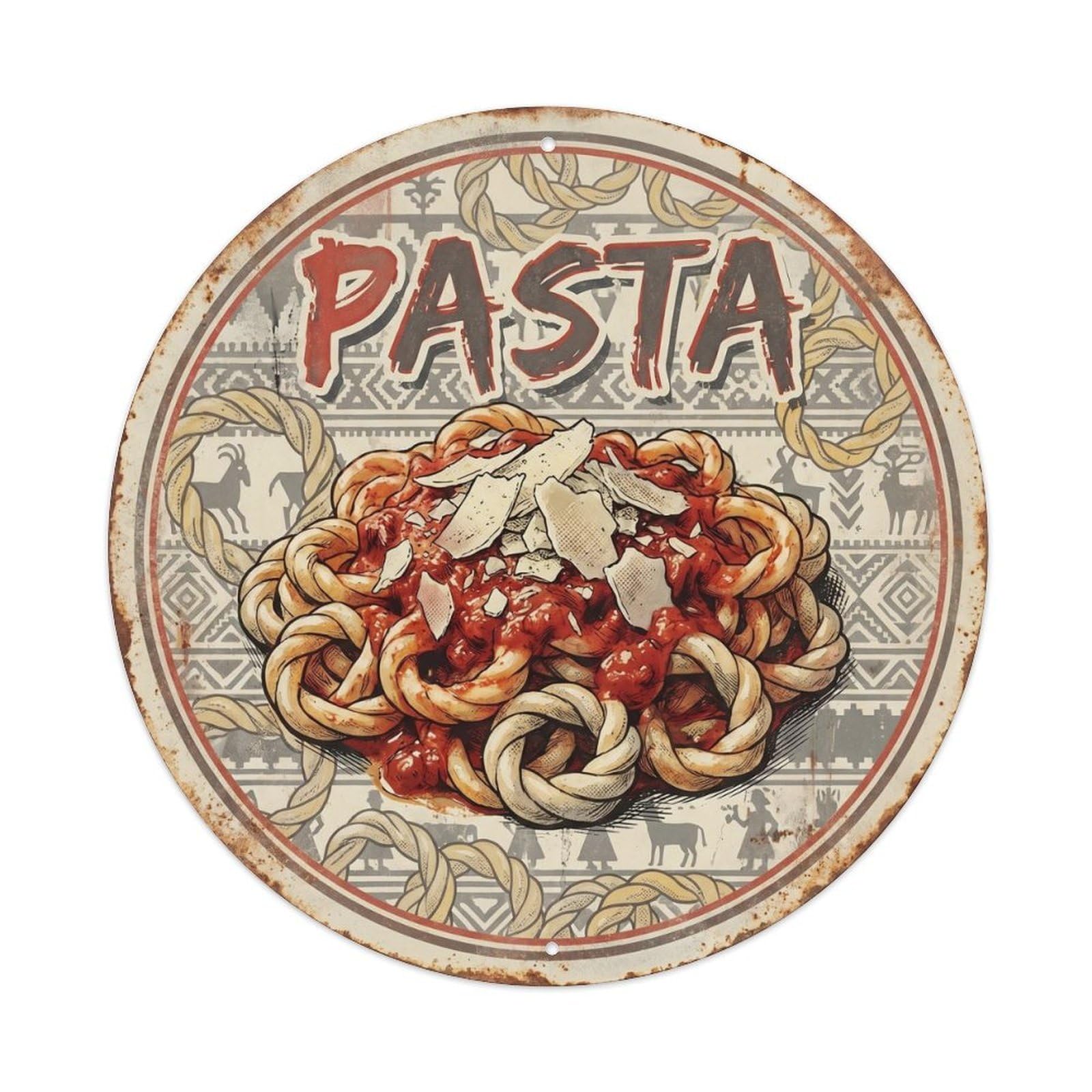 Mediterranean Cuisine Pasta Italy Travel Bold Graphic Metal Tin Sign