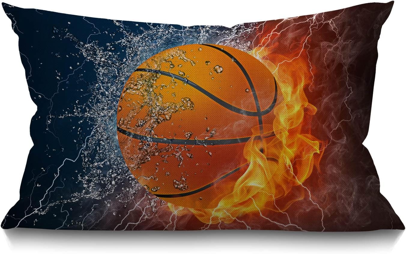 12x20 Inches Cushion Cover Rustic Farmhouse Decor Basketball Pillowcases Cotton Linen Flame Basketball Throw Pillow Case Pillow Covers for Sofa Couch Bedroom 30 x 50 cm