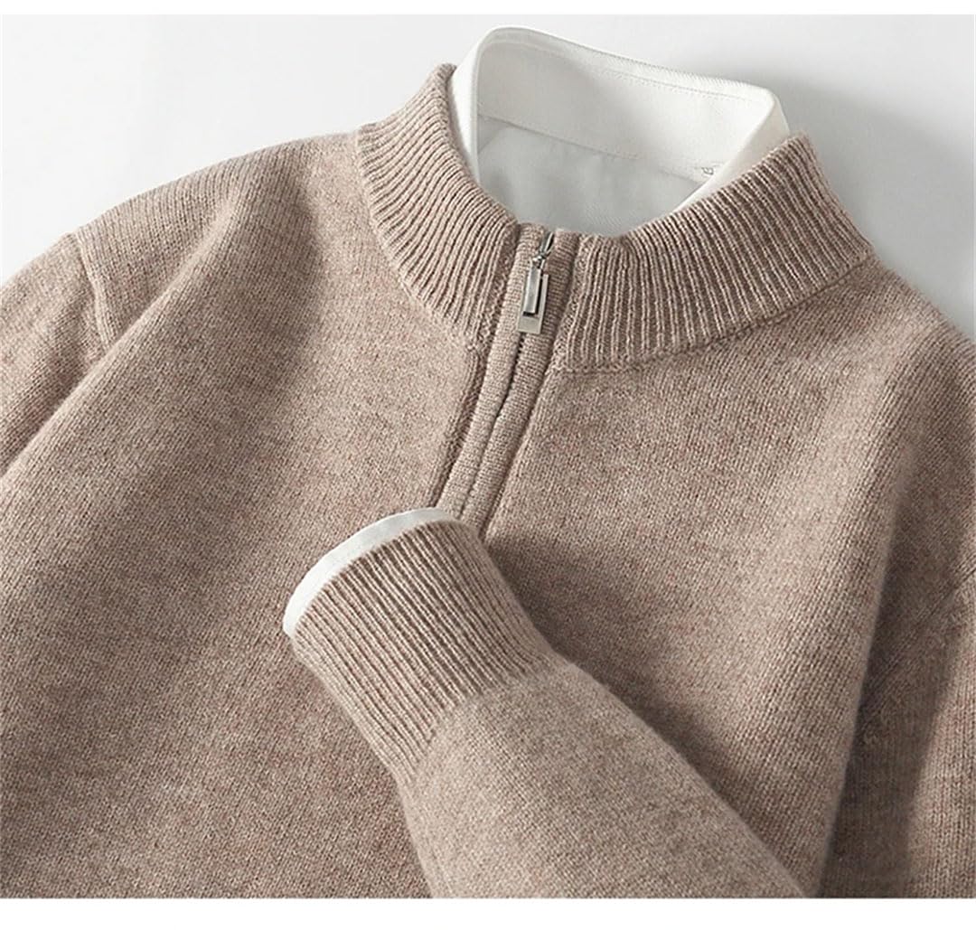 Men's Knit Large Size Cashmere Sweater Tops Pullover Zipper Half High Neck Thick Basic Shirt Winter