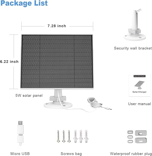 Miniatura 7 de Panel solar para cámara Eufy al aire libre, cargador de panel solar de cámara de 5 W compatible con Eufycam, fuente de alimentación continua, panel