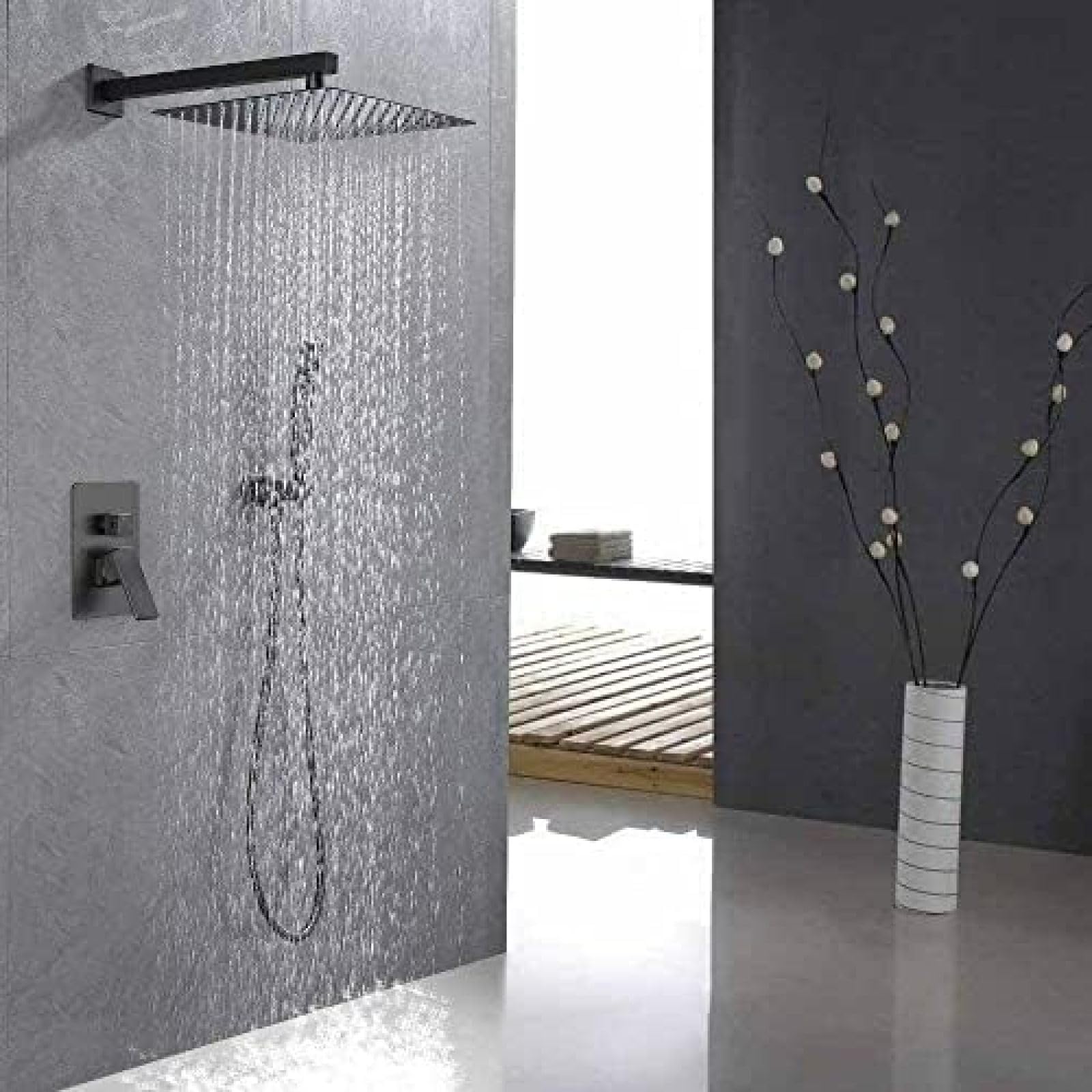Kit combiné de douche à effet de pluie bronze noir avec mitigeur mural encastrable