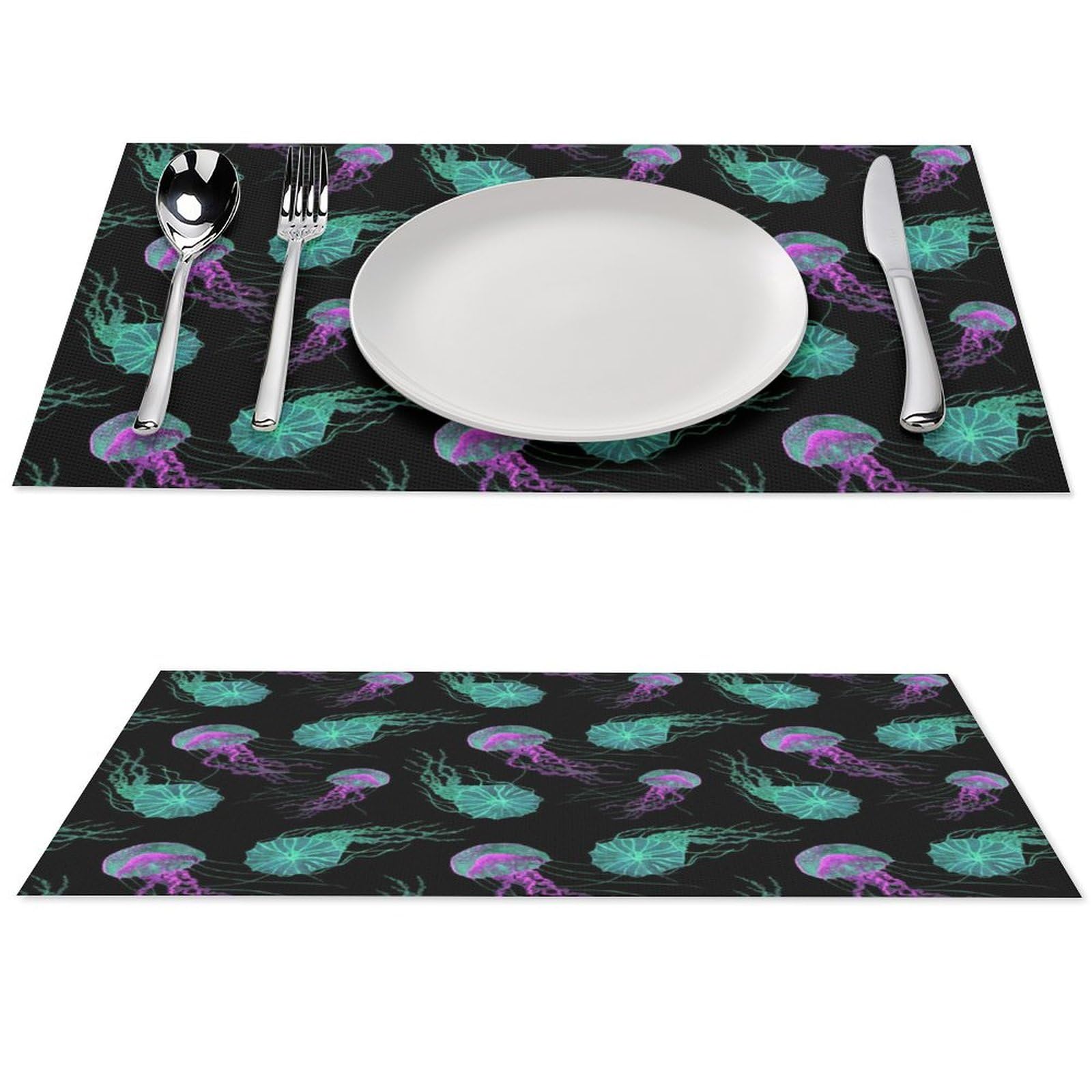 Jellyfish Glow in Dark Placemats Set of 6 PCS Washable Table Runner 18" X 12" Place Mats for Kitchen Party Dining Decoration