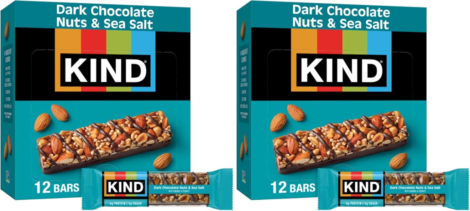 KIND Nut Bars, Dark Chocolate Nuts and Sea Salt, Healthy Snacks, Gluten Free, Low Sugar, 6g Protein, (Pack of 24)