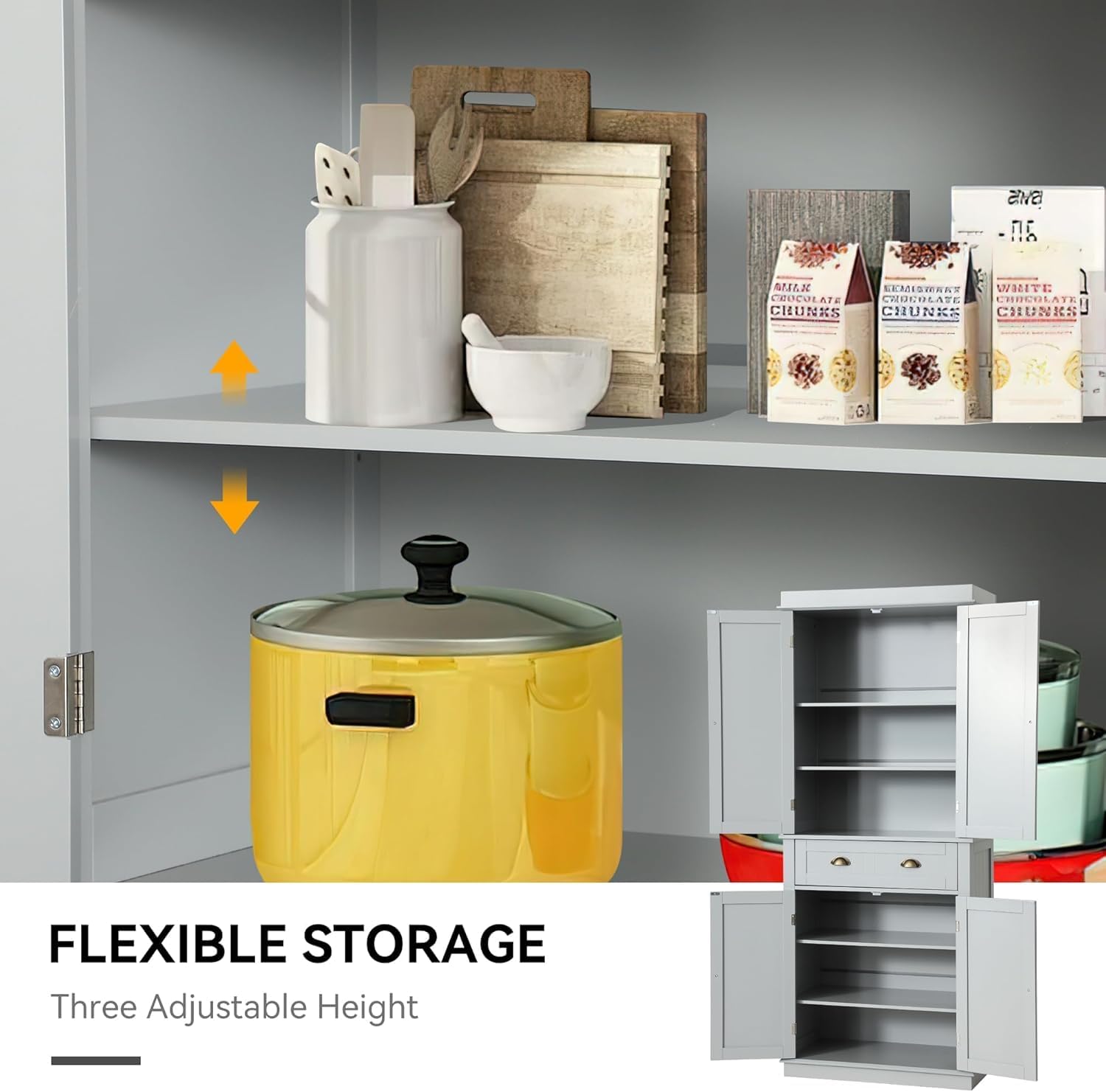 LOUVIXA 72" Kitchen Pantry Storage Cabinet, Freestanding Cupboard with 2 Cabinets, Drawer and Adjustable Shelves, Tall Storage Cabinet for Kitchen, Dinning Room, Living Room (Light Grey)