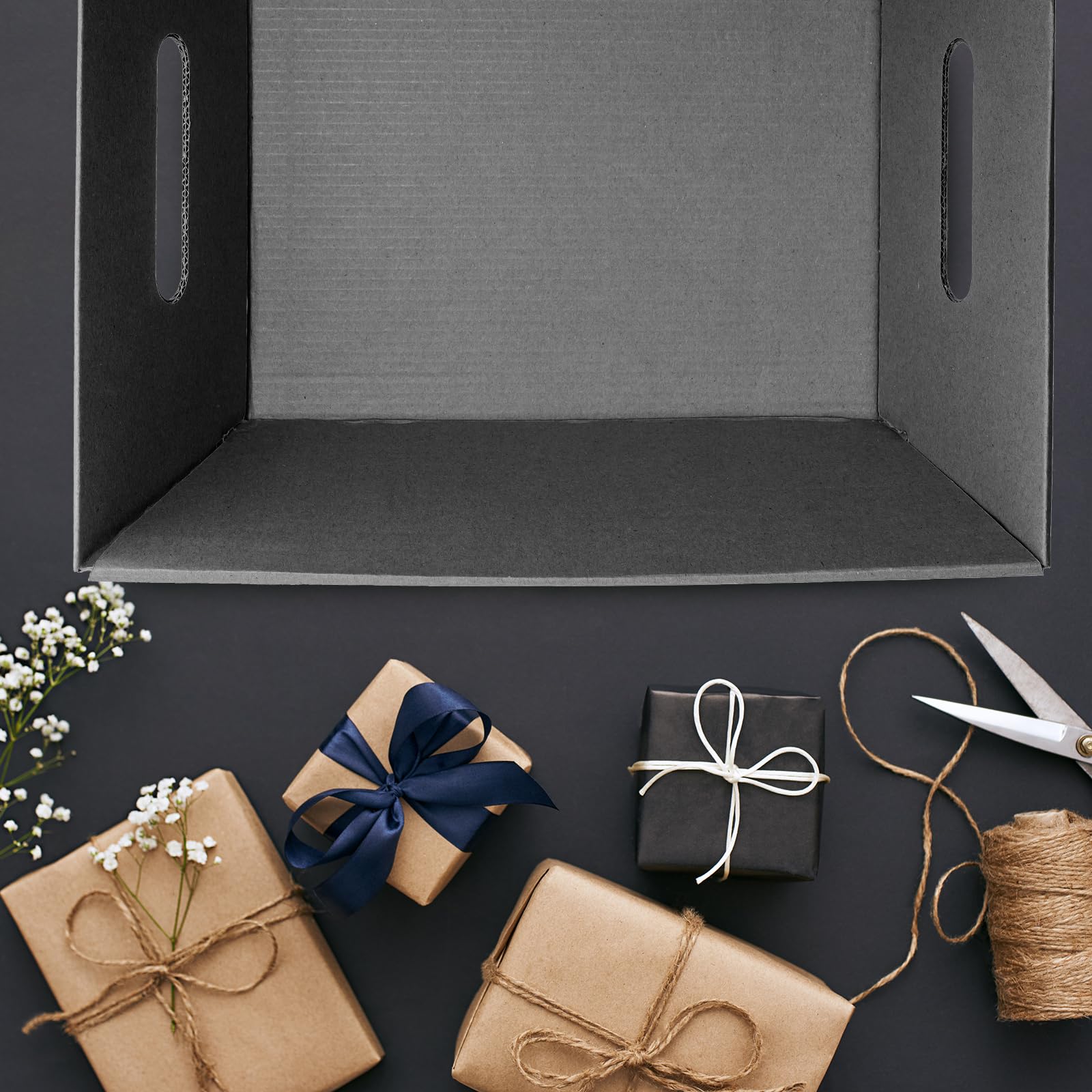 Fainne 20 Pcs Graduation Gift Baskets 10" x 8" Empty Kraft Cardboard Baskets with Handles Bulk Empty Gift Trays Containers for Wedding Graduation Easter Basket Stuffer Decor(Black)