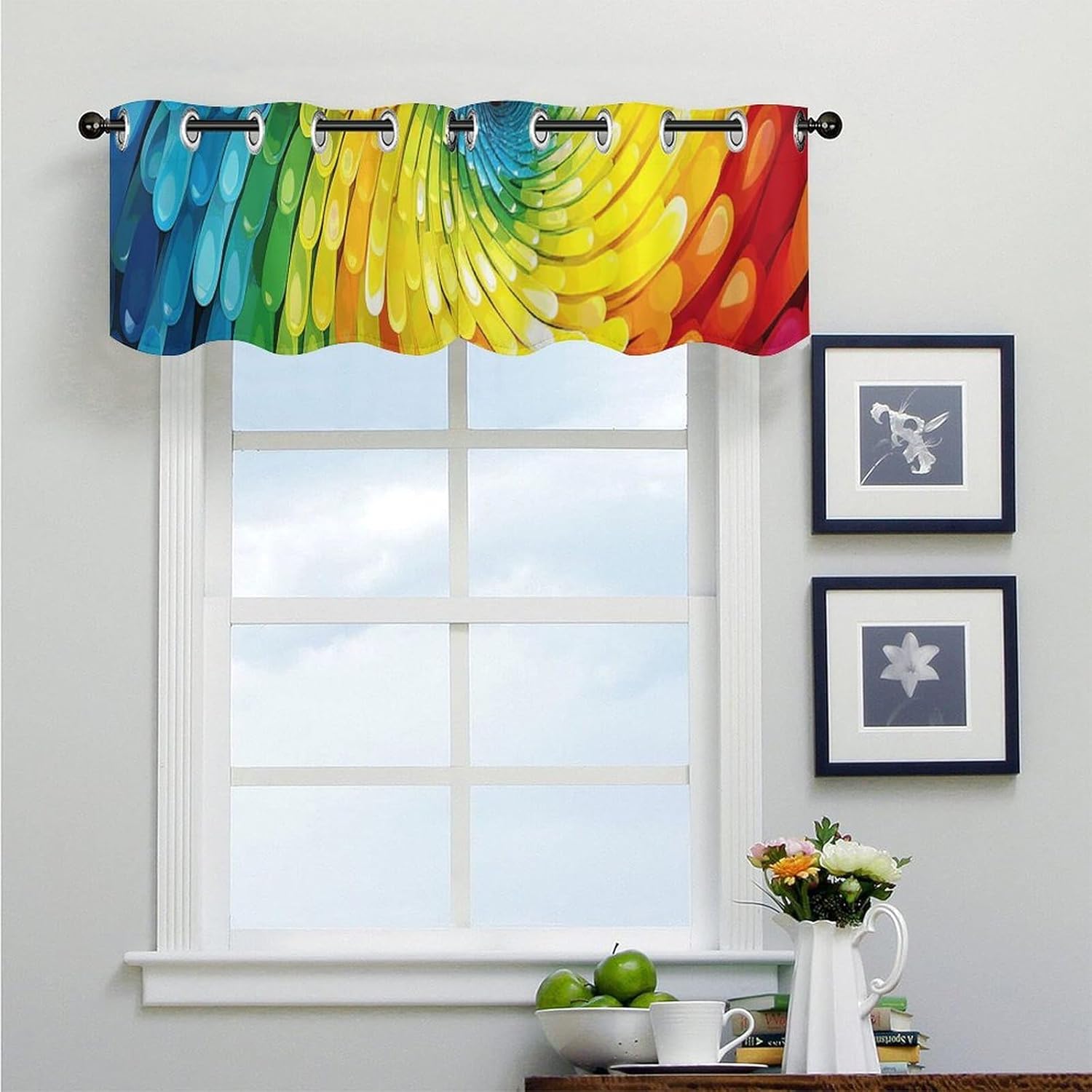 Rainbow Swirl Valances for Window 2 Panels. Light Filtering Curtains Farmhouse Short Small Valance.Modern Curtains for Windows Living Room Kitchen Over Sink.