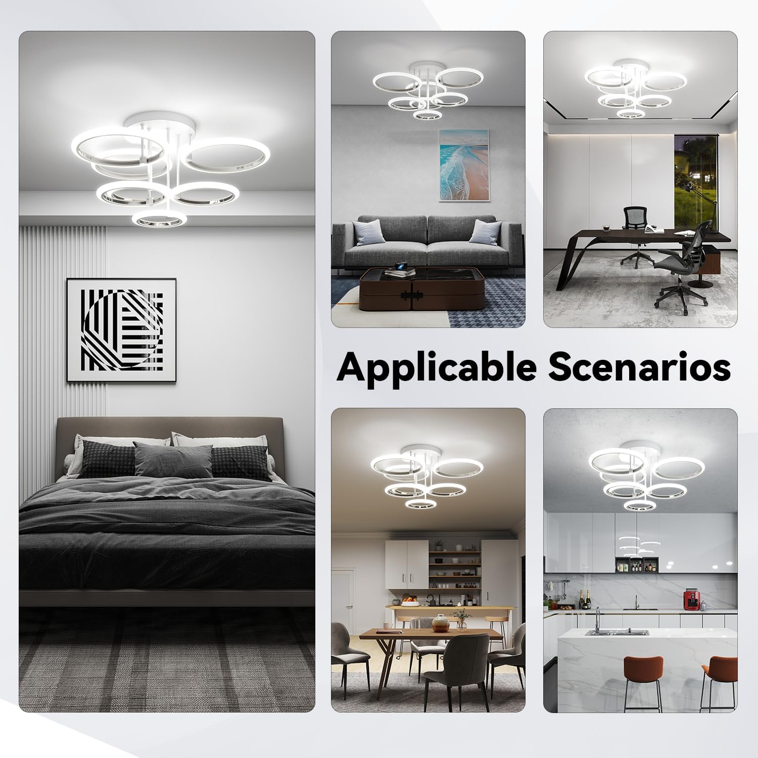 OUQI 120W 7 Ring LED Ceiling Light, 2800K-7000K Flush Mount Ceiling Light Fixture with Remote, 10800LM LED Chandelier, Dimmable Living Room Light Fixture for Living Room, Dining Room, Bedroom