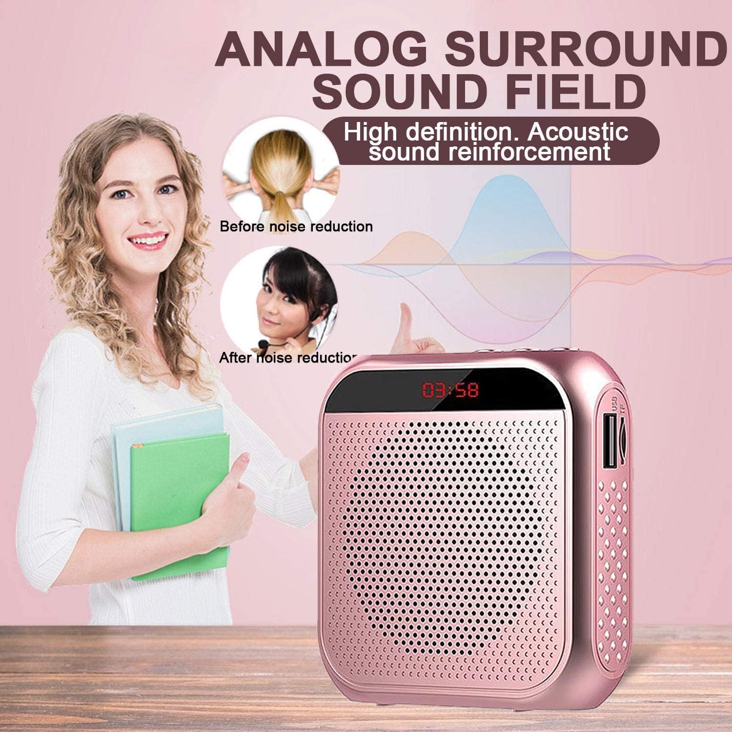 Voice Amplifier for Teachers,Rechargeable Portable Microphone with Speaker,Portable Pa System for Outdoors, Teaching, Meeting, Presentation, etc(Rose Gold) - Image 5
