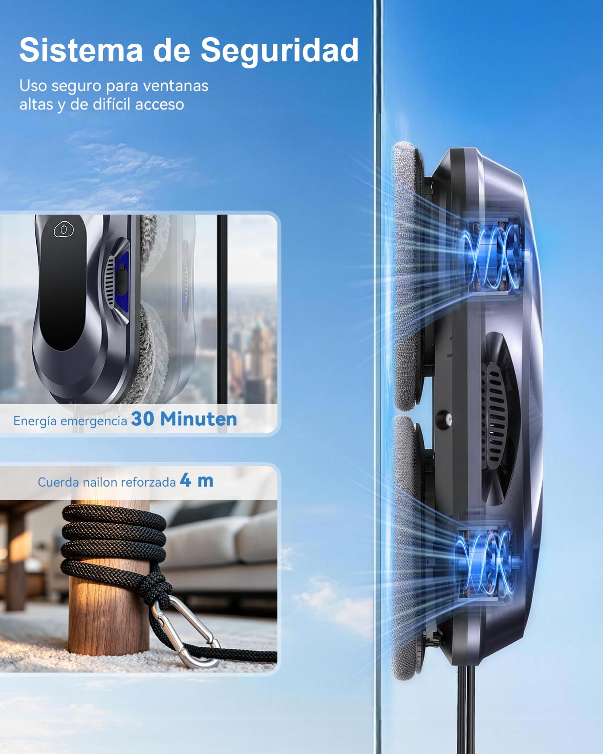 Keero Robot Limpiacristales, Lavado de Ventanas con Doble Boquilla y Potencia de Succión de 6000 Pa 2026 Mejorado, 3 Modos de Limpieza, Tanque de Agua 60ml, Limpia Cristales Electrico Ventanas