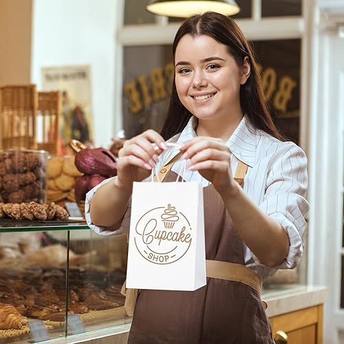 Miniatura 185 de MESHA Bolsas de papel grandes de 10 x 5 x 13 pulgadas, bolsas de papel kraft para compras con asas, paquete de 50 bolsas de regalo grandes, bolsas