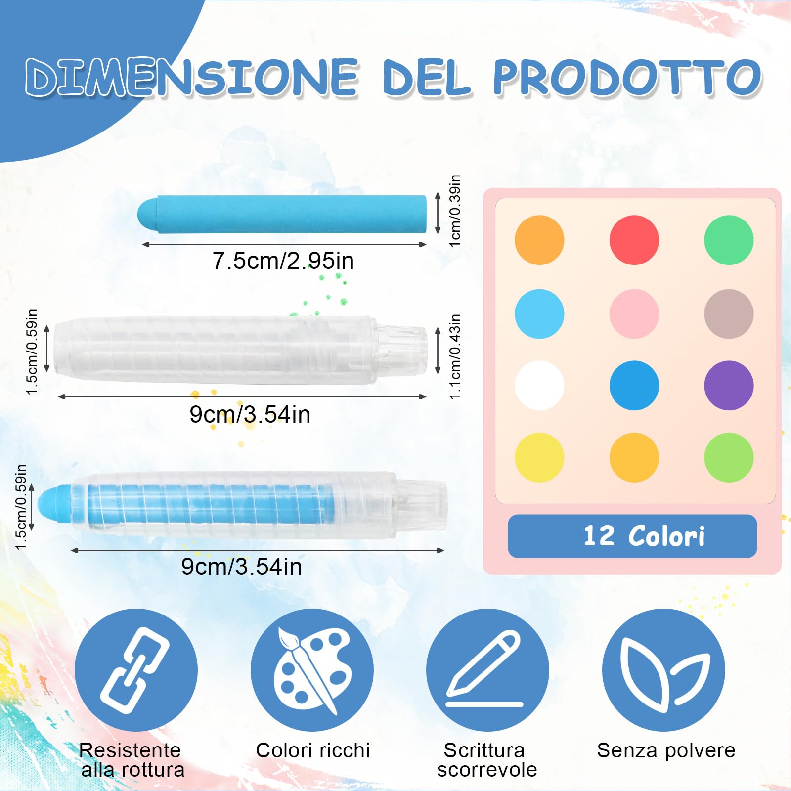 Scettar 16 Pezzi Gessetti Colorati Con Supporto per Lavagna Lavabile Non Tossico - per Scuola, Ufficio, Studio, Disegnare, Scrivere