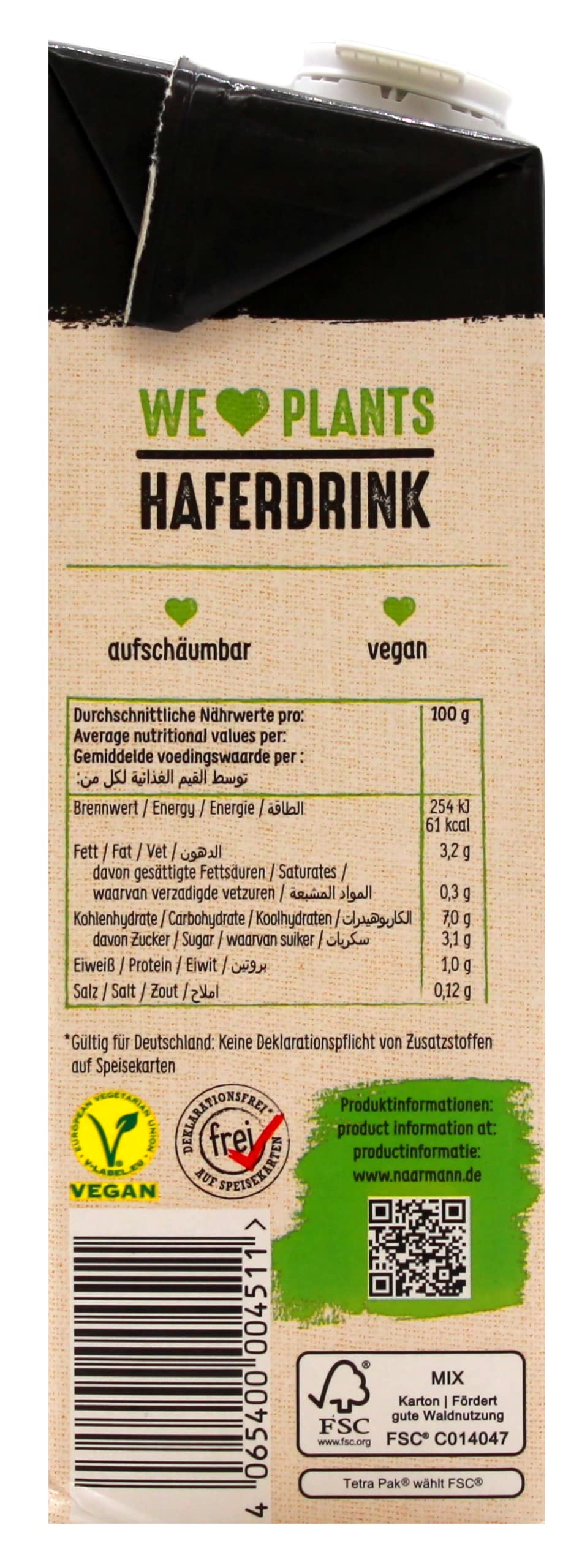 Naarmann Hafer-Drink vegan, 12er Pack (12 x 1 l)