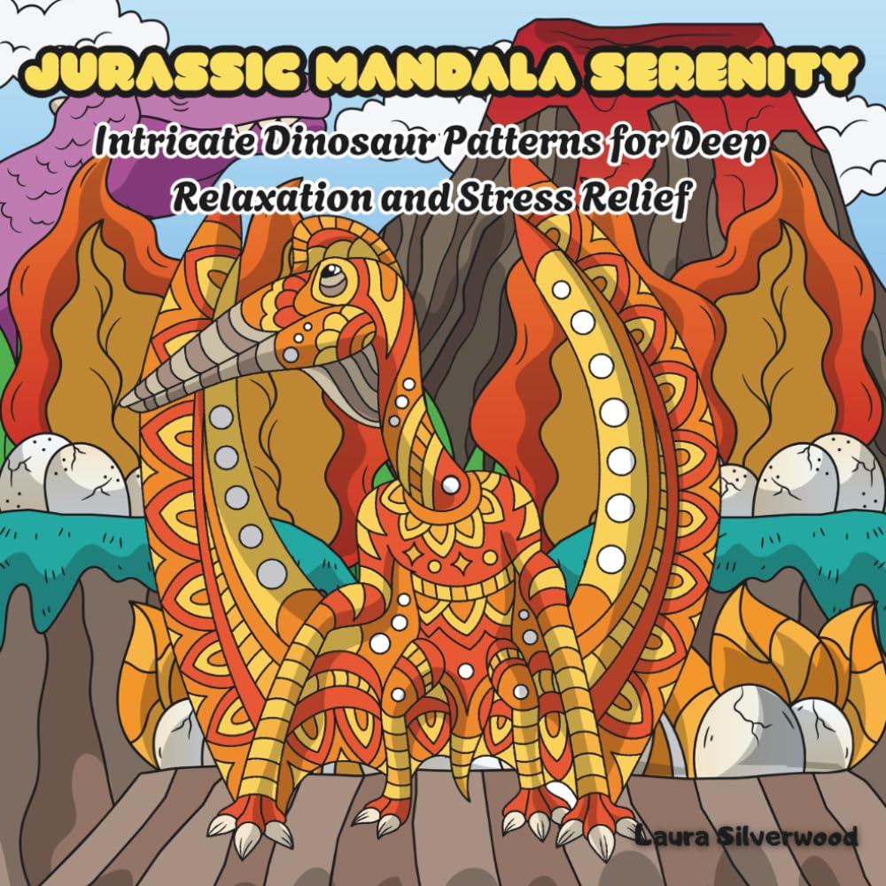 Jurassic Mandala Serenity: Intricate Dinosaur Patterns for Deep Relaxation and Stress Relief