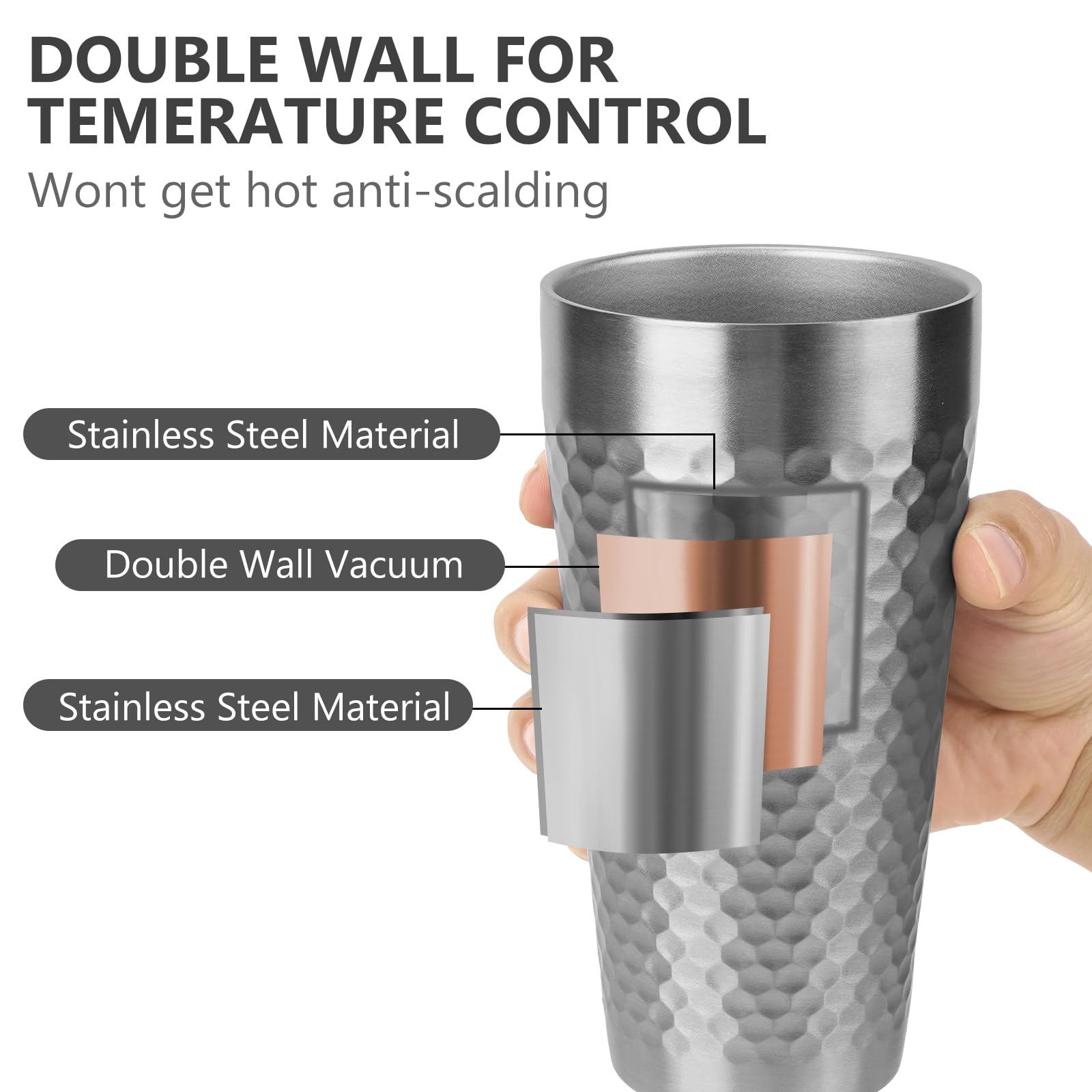 Adorila 4 Stück Edelstahl-Isolierbecher, doppelwandig, 625 ml, stapelbare Metallbecher zum Trinken, wiederverwendbare Trinkgläser für Zuhause, Büro, Party, Outdoor (Silber)